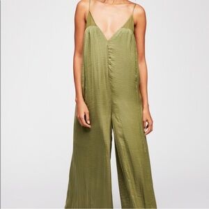 Free people Parker Jumpsuit Satin Green